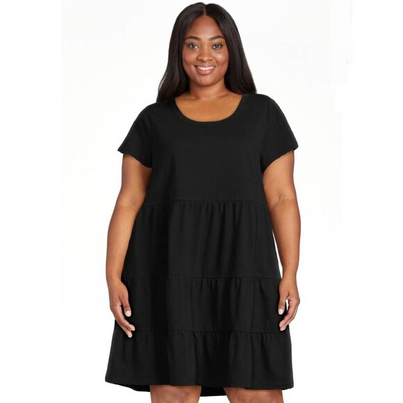 NWT Time and Tru Plus Size XXL Tiered 100% Cotton Mini Dress in Black - Picture 1 of 2